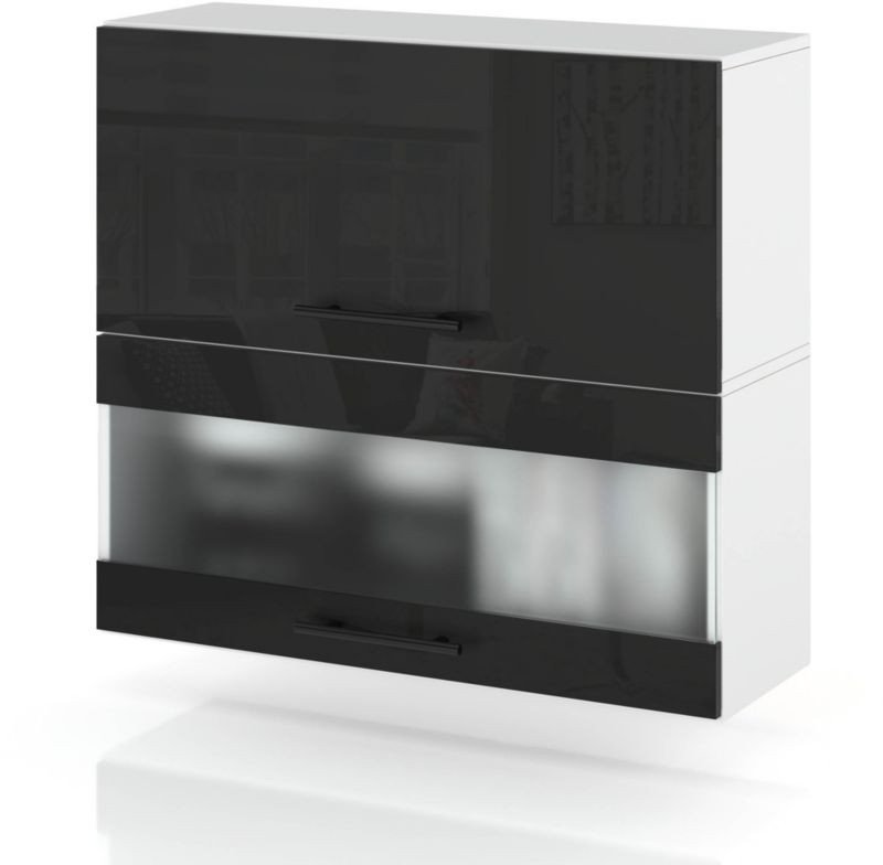 Szafka Kuchenna Wisząca Witryna Klapowa 80cm Spremium Czarny Połysk