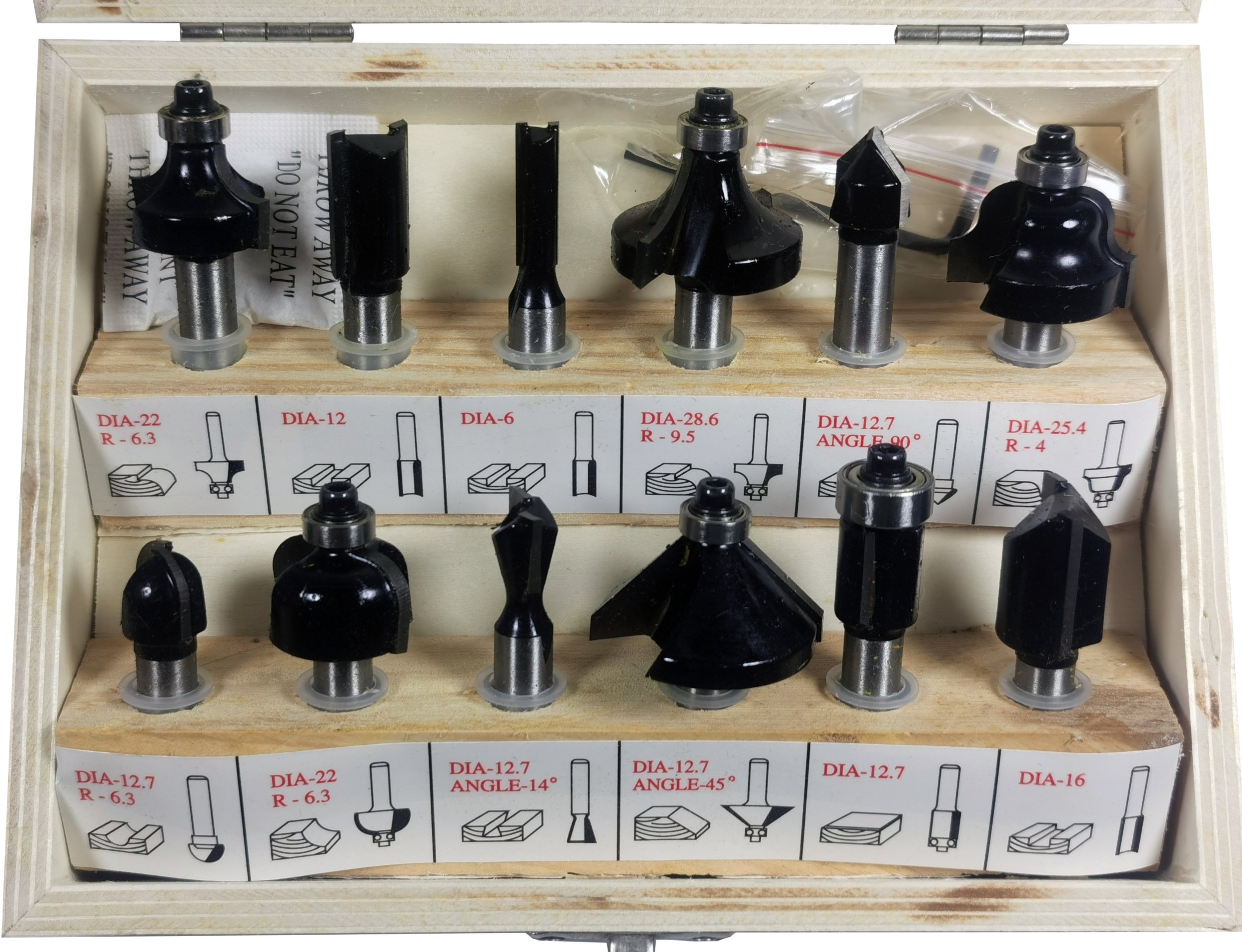 WOOD ROUTER BIT 12PCS SHANK D8MM