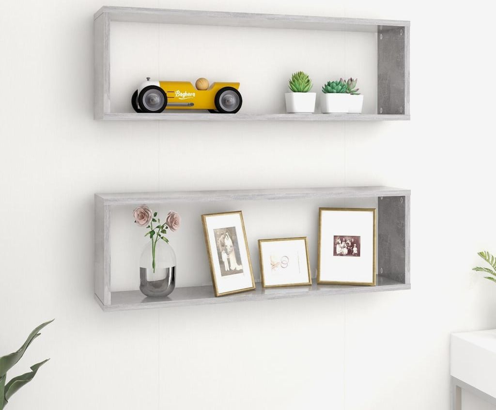 vidaXL Półki ścienne kostki, 2 szt., szarość betonu, 80x15x26,5 cm