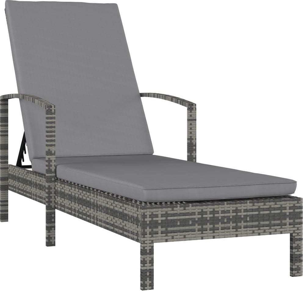 vidaXL leżak z podłokietnikami, polirattan, szary (48126)