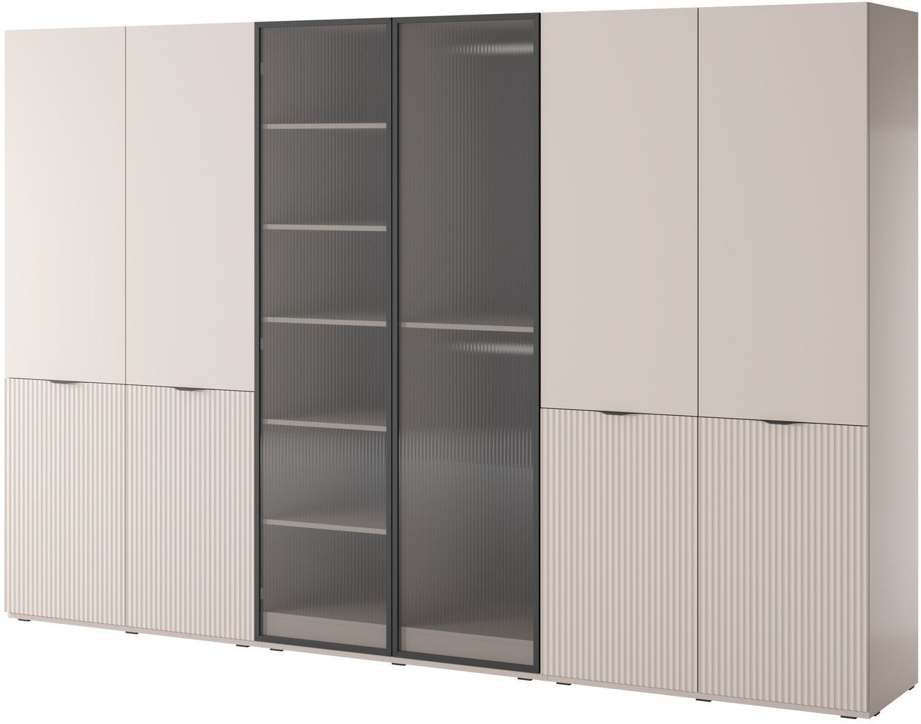 Szafa sześciodrzwiowa Zen w kolorze Cashmere + ryflowane szkło