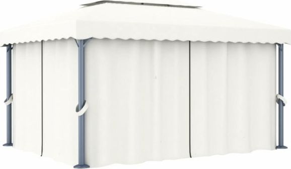 vidaXL Altana ogrodowa z zasłonami, 4 x 3 m, kremowa, aluminium