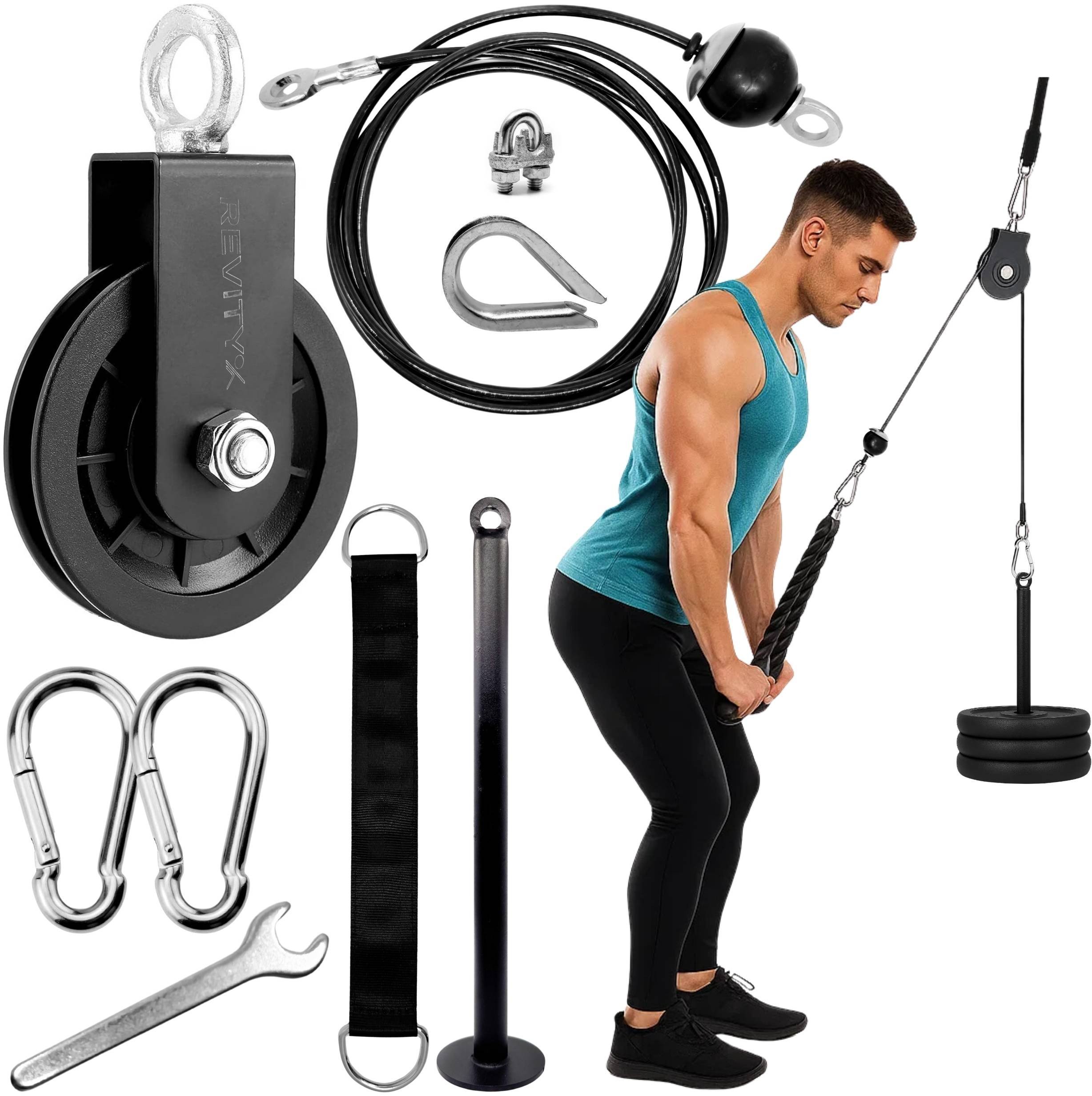 Wyciąg górny i dolny kompletny zestaw montażowy -kołowrotek, lina, karabińczyki, pasek, uchwyt na ciężar