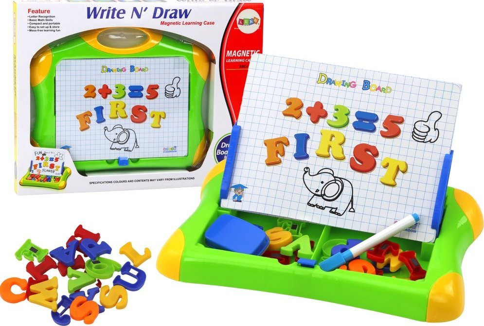 LeanToys Tablica Edukacyjna Magnetyczna Literki Cyferki Pisak Gąbka
