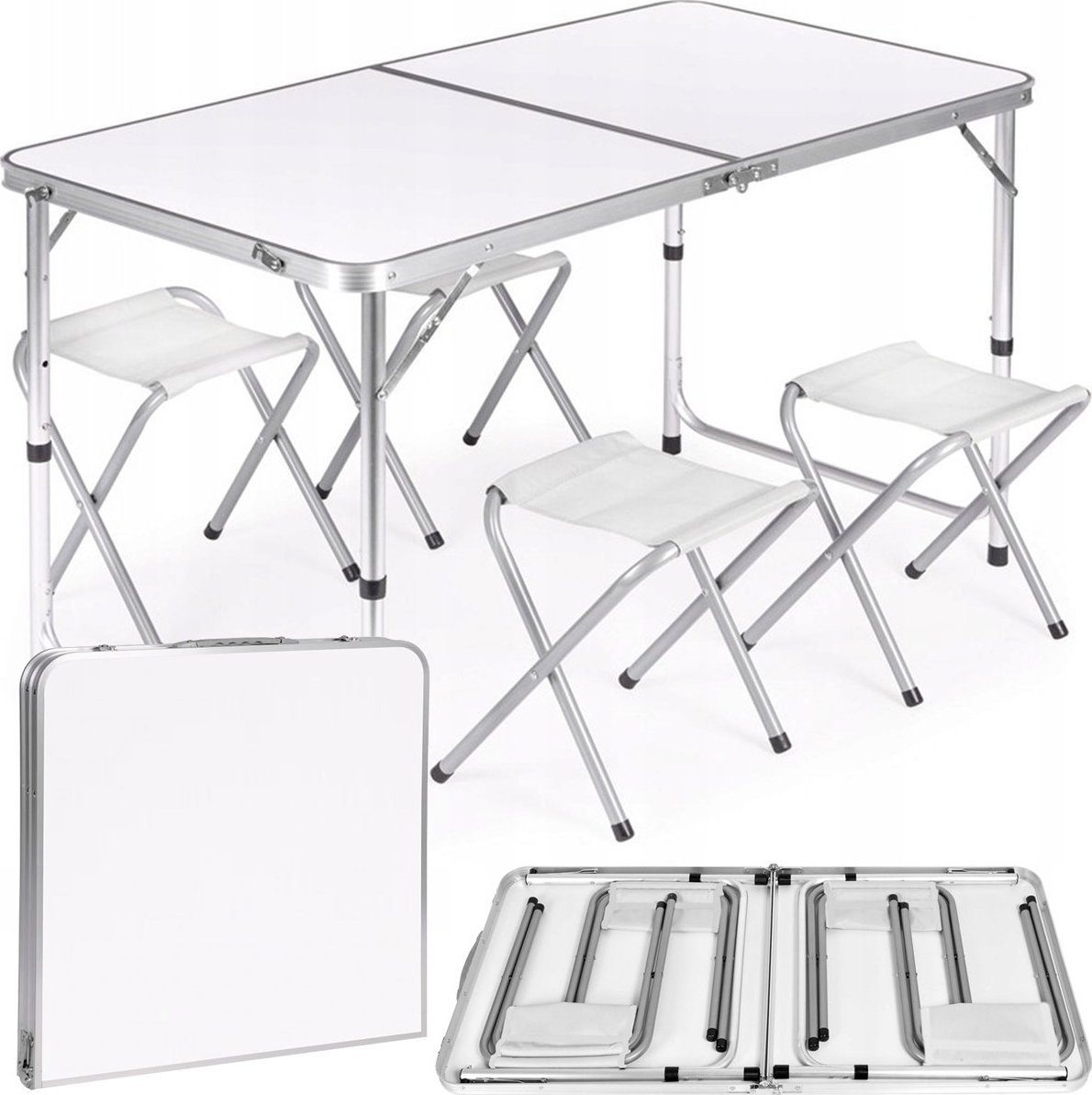 Heckermann Stół składany 120x60cm Biały + 4x Taboret