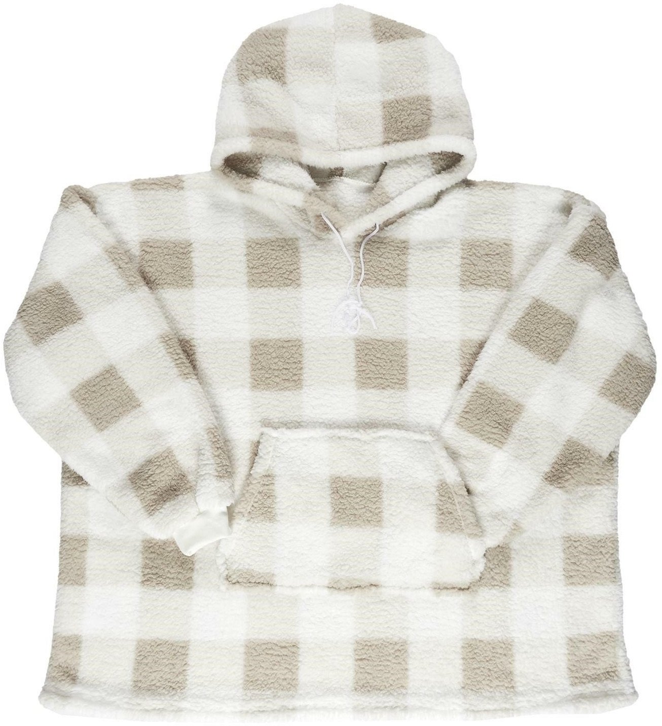 INTESI BLUZA OCIEPLANA DŁUGA/ SNUDDIE W KRATĘ BEŻOWA/BIAŁA