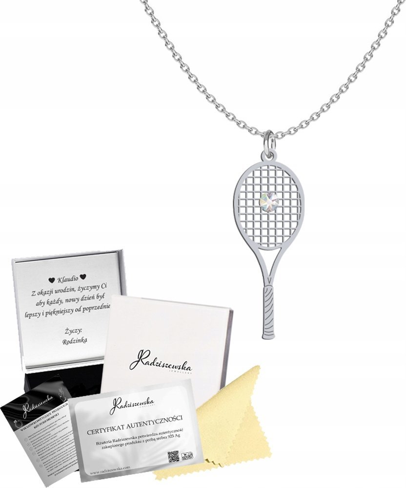 Radziszewska Jewellery Naszyjnik Srebrny Rakieta Tenisowa 925 Łańcuszek Prezent DEDYKACJA GRATIS