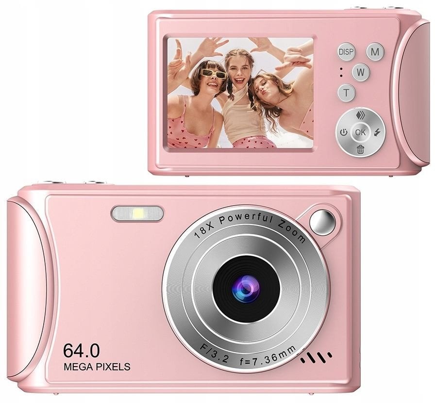 Aparat Cyfrowy Zdjęcia 64MP Filmy 4K / 30fps 18x ZOOM AntiShake / XREC Q18 / Różowy