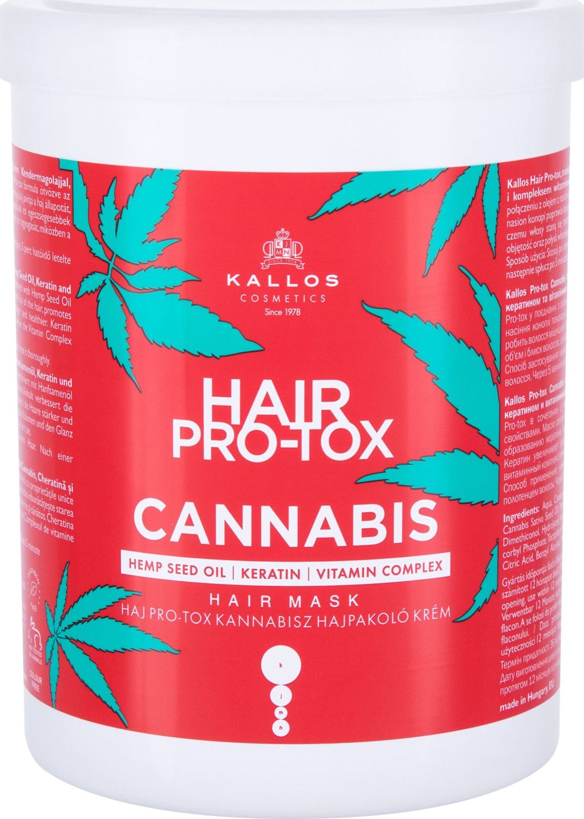 Kallos kallos maska do włosów pro tox cannabis 1l regenerująca