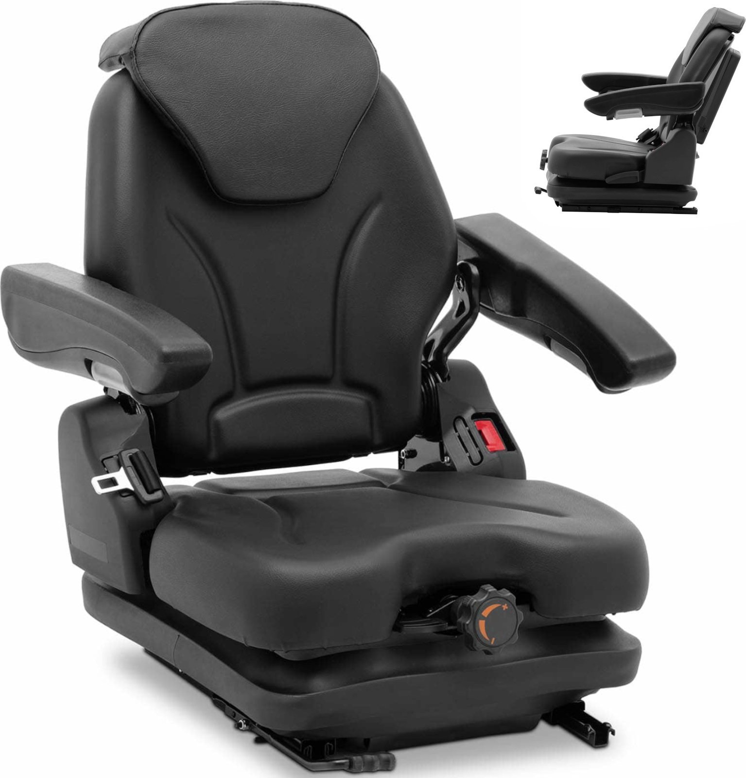 Hillvert Siedzenie fotel regulowany z podłokietnikami i pasem do ciągnika siedzisko 46x46cm Siedzenie fotel regulowany z podłokietnikami i pasem do ci