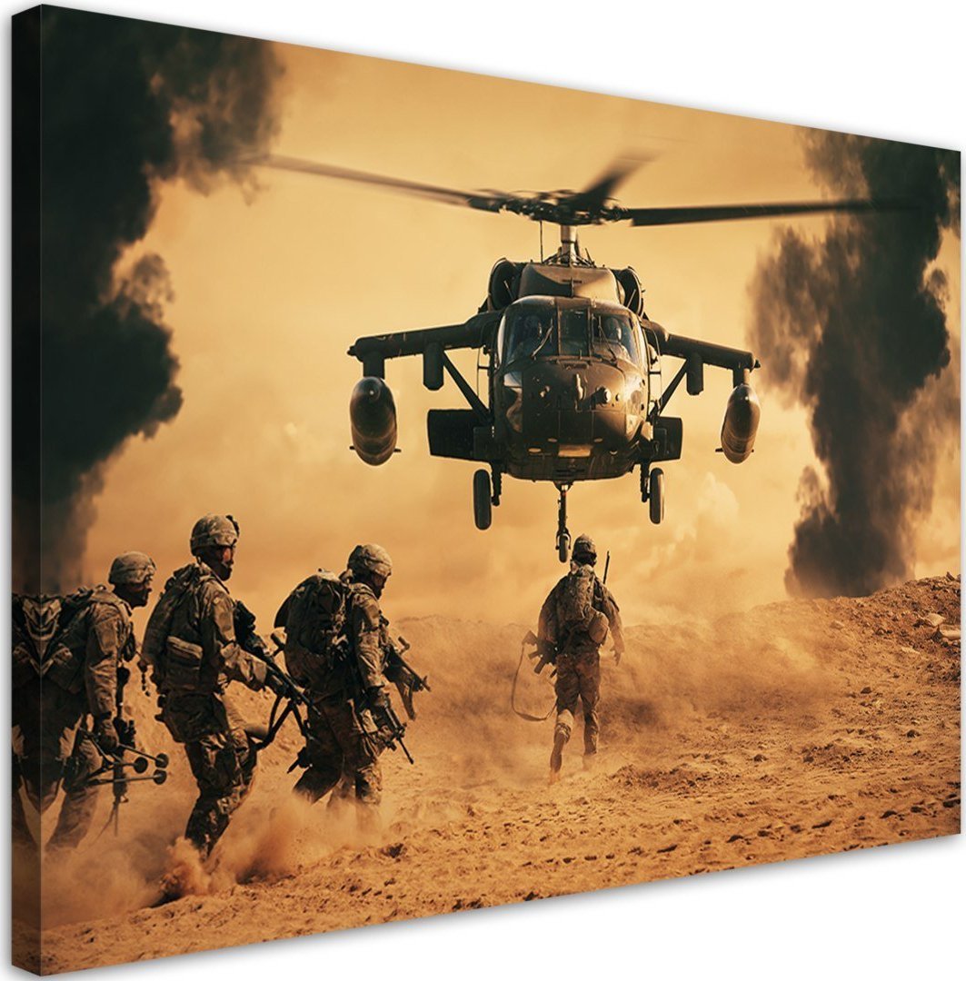 Feeby Obraz na płótnie, Helikopter i żołnierze na misji - 120x80