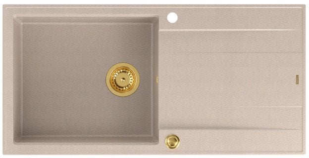 EVAN 146 XL GraniteQ zlewozmywak z syfonem Push 2 Open 1-komorowy z/o (1000x500x210; kom. 420x480) pearl beige / elementy złote