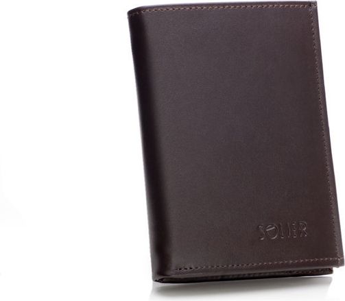 Solier Elegancki brązowy skórzany męski portfel SOLIER