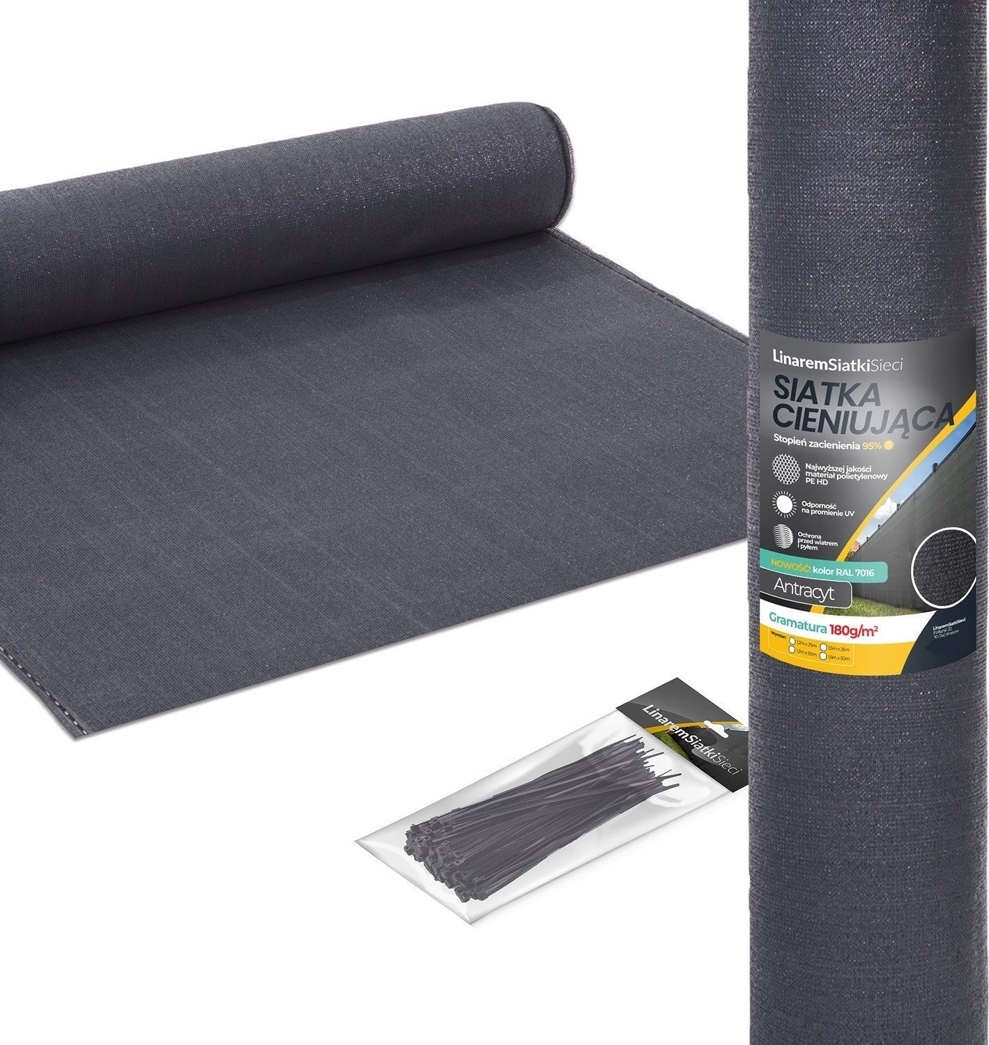 SIATKA CIENIUJĄCA 95% OSŁONA 1,5x10m GRAFITOWA ZACIENIAJĄCA NA OGRODZENIE PŁOT