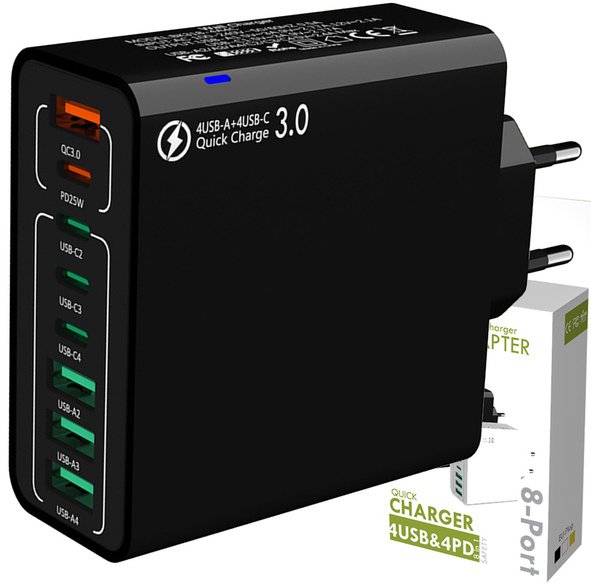 ŁADOWARKA SIECIOWA USB-C SZYBKA DO TELEFONU KOSTKA QUICK CHARGE 3.0 168W