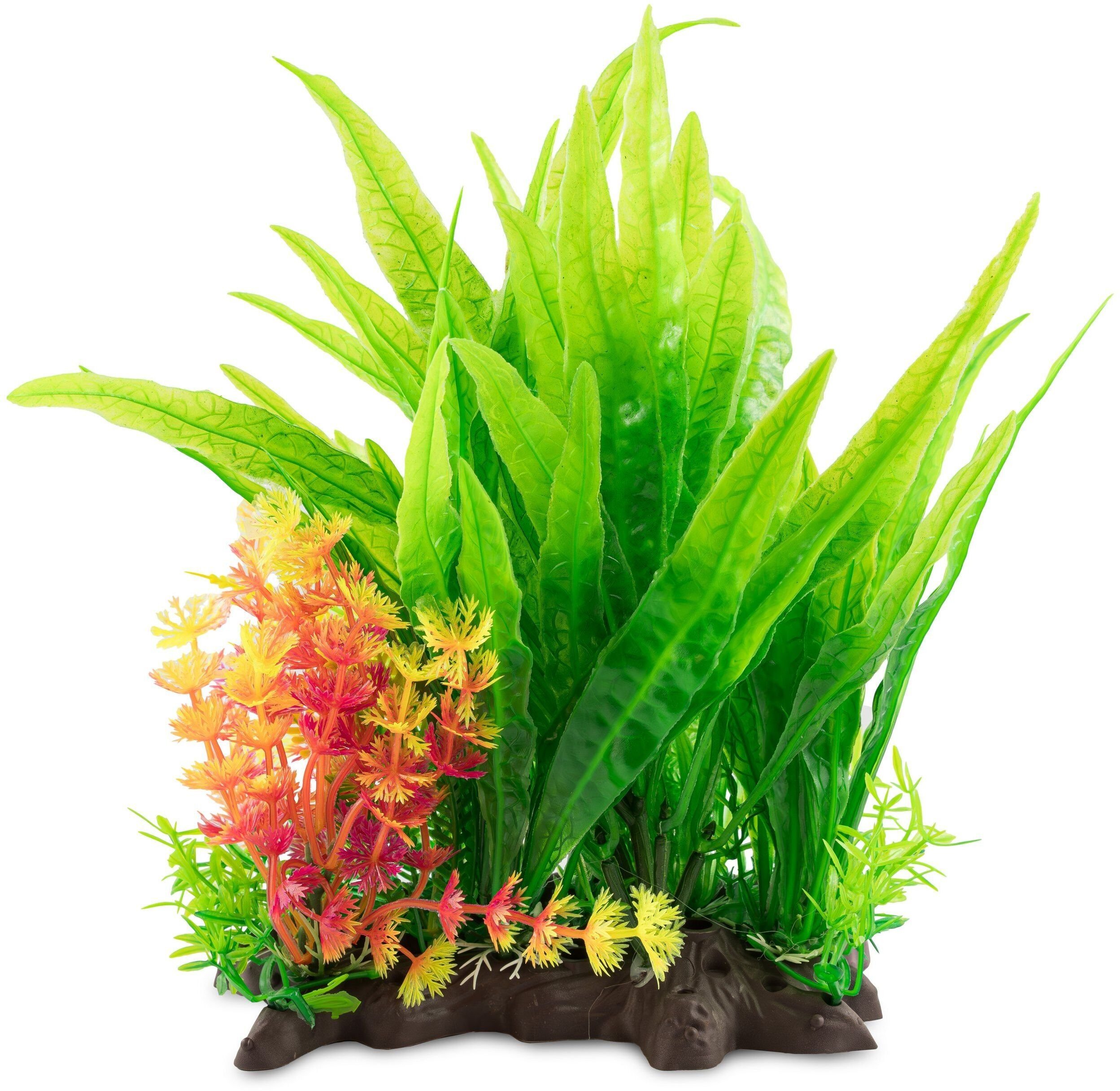 Terra Natura Aqua Natura, roślina, do dekoracji akwarium, zielona, plastikowa, 28 cm, mix wodorostów z żółtym akcentem