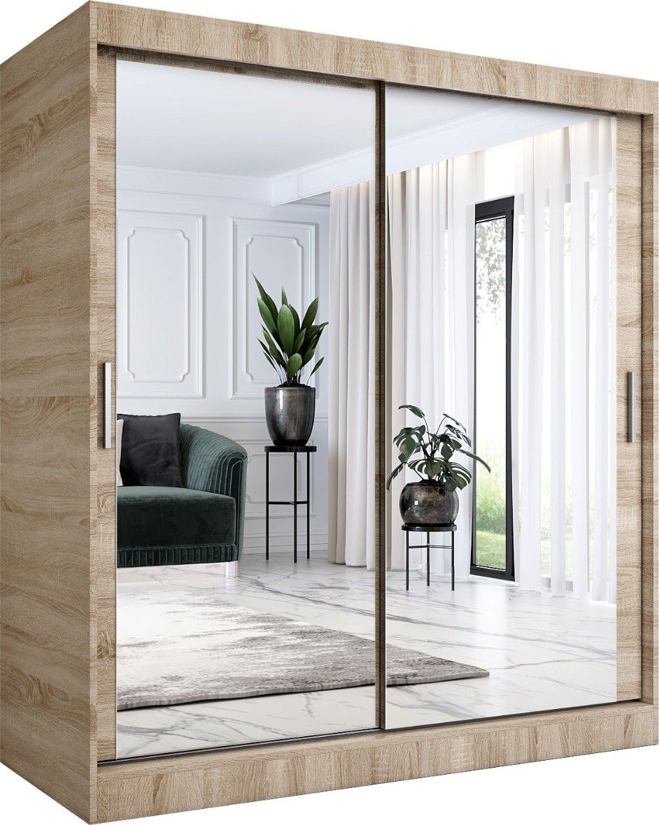 MKPOL Szafa przesuwna MODUO COMFORT 180 dąb sonoma z dwoma lustrami