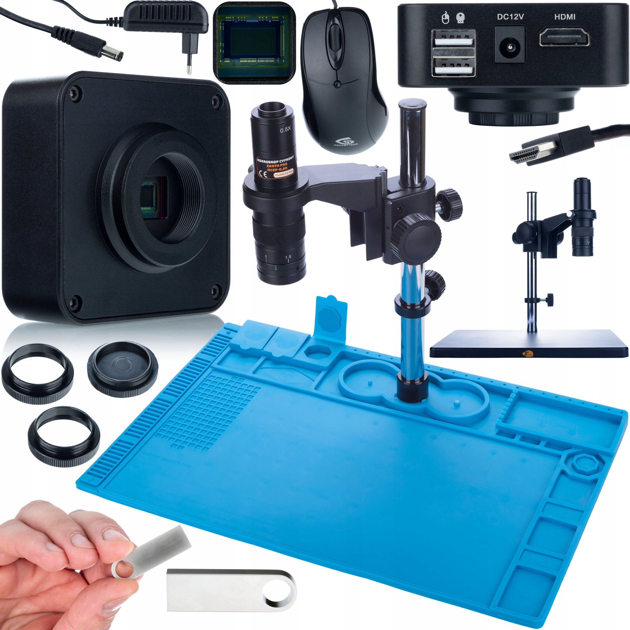 Mikroskop Rosfix MIKROSKOP CYFROWY STABILNY KAMERA 16MPIX SILIKONOWA MATA ŻELAZNA PODSTAWA
