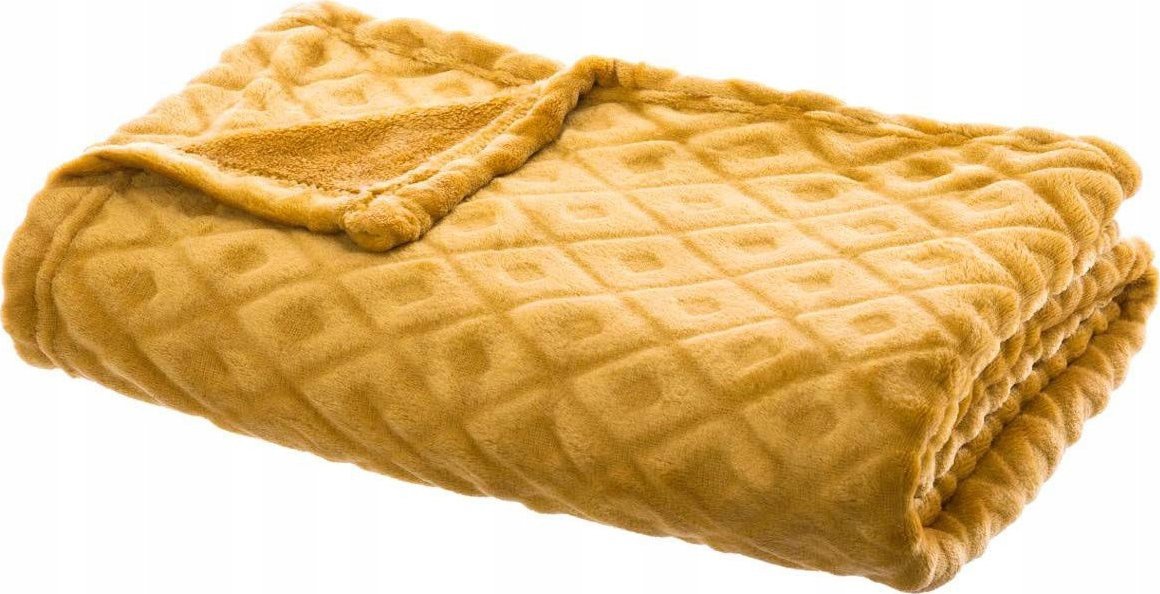 Atmosphera Miękki koc, kapa, narzuta na łóżko LOSAN, pled 3D, kolor żółty, 125 x 150 cm