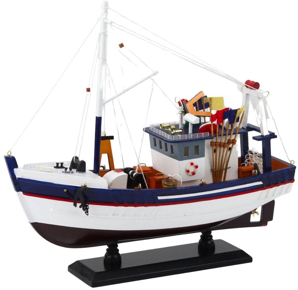 Model Kolekcjonerski Dekoracyjny Statek Kuter Rybacki Wyposażony 37x34cm