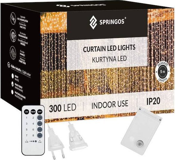 Springos Kurtyna świetlna 300 led girlanda, lampki sople biały ciepły UNIWERSALNY