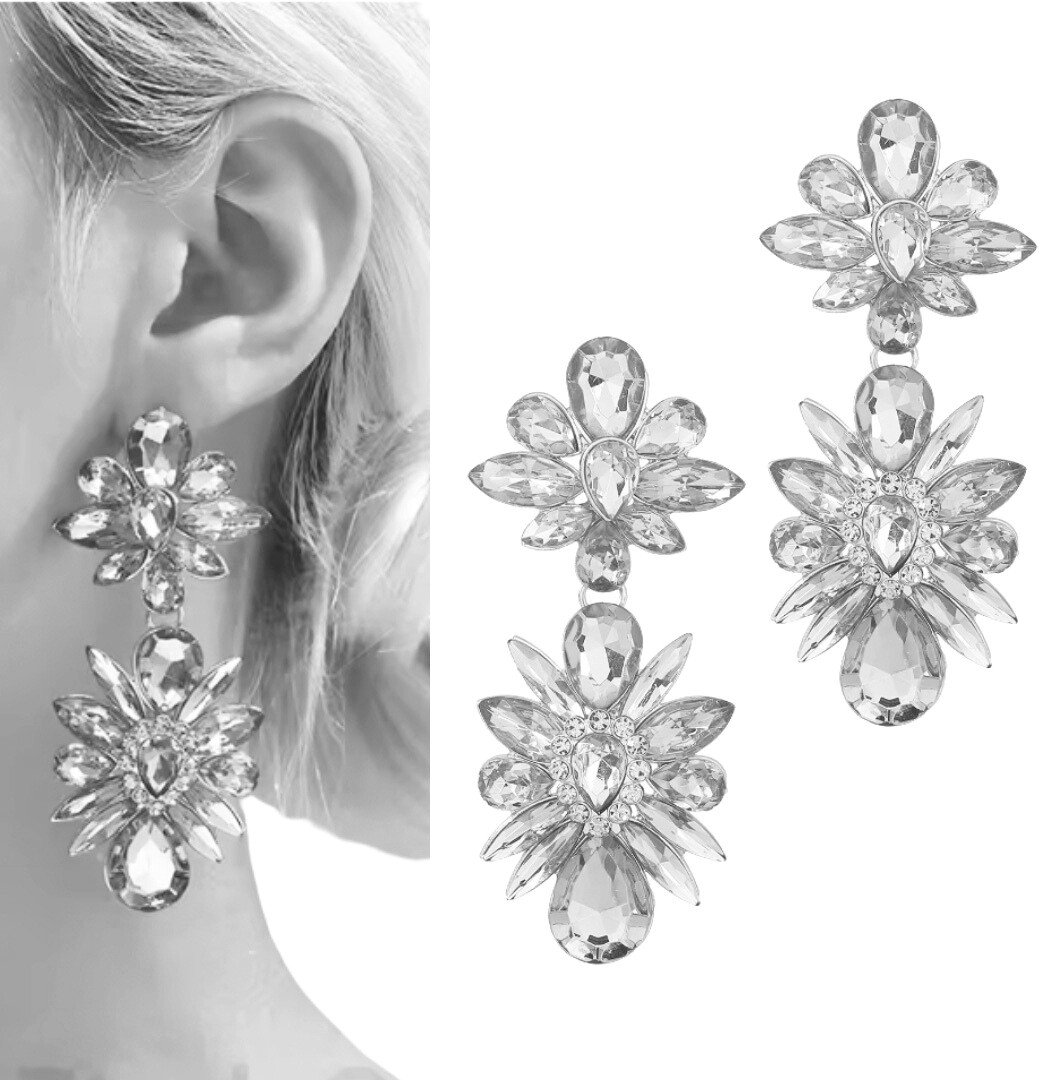 Kolczyki srebrne GLAMOUR zjawiskowe efektowne z kryształami kamieniami