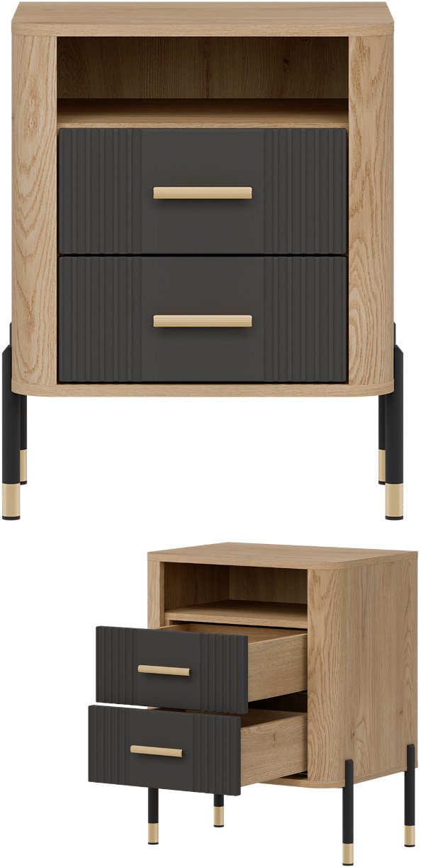 Szafka nocna z półką i szufladami Nakastlik Dąb Antracyt Złoty DANTE DT22