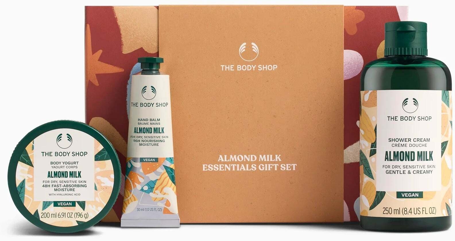 The Body Shop Almond Milk Essentials Giftset zestaw do pielęgnacji ciała (żel pod prysznic, 250 ml + jogurt do ciała, 200 ml + balsam do rąk, 30 ml)