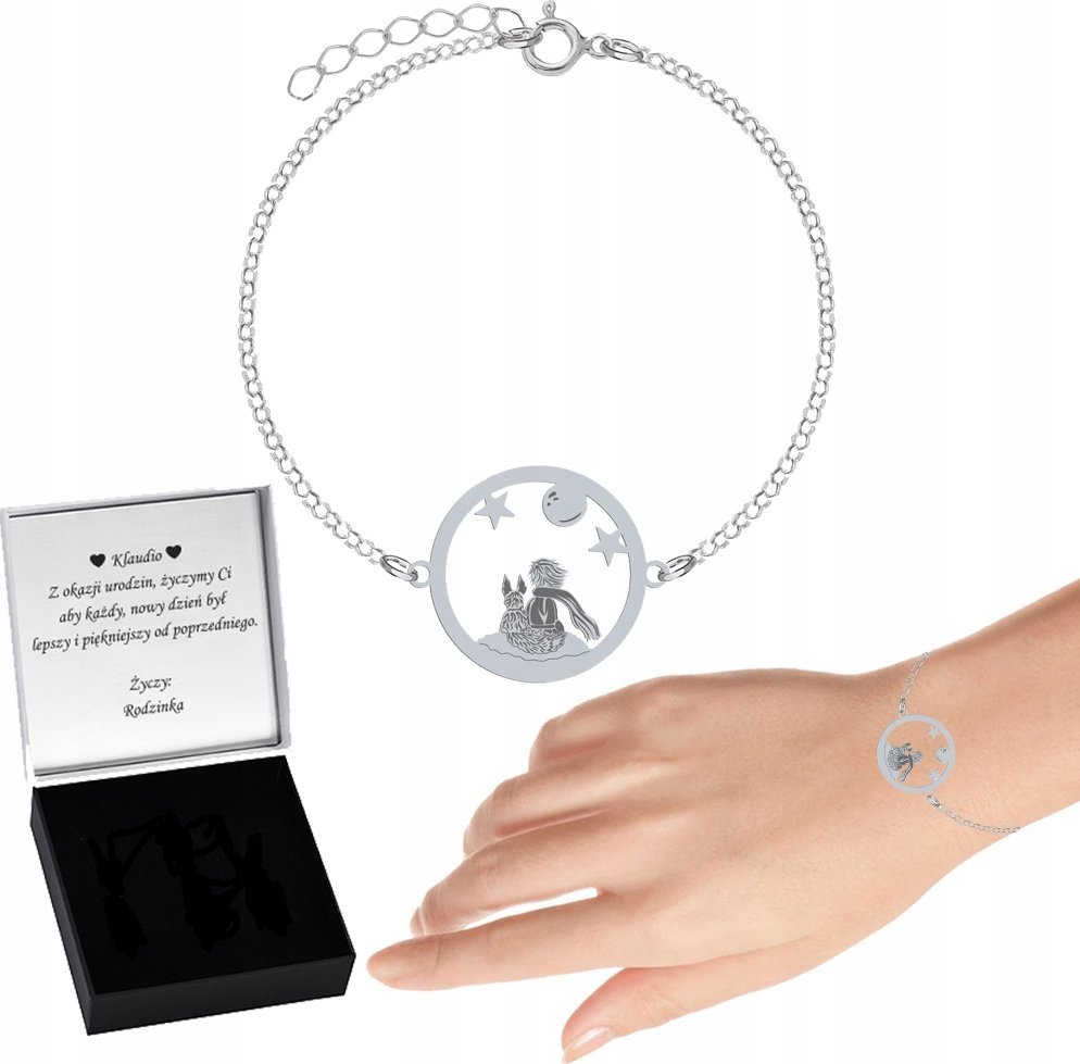 Radziszewska Jewellery Bransoletka SREBRNA z Małym Księciem Łańcuszek Biżuteria 925 GRAWER GRATIS