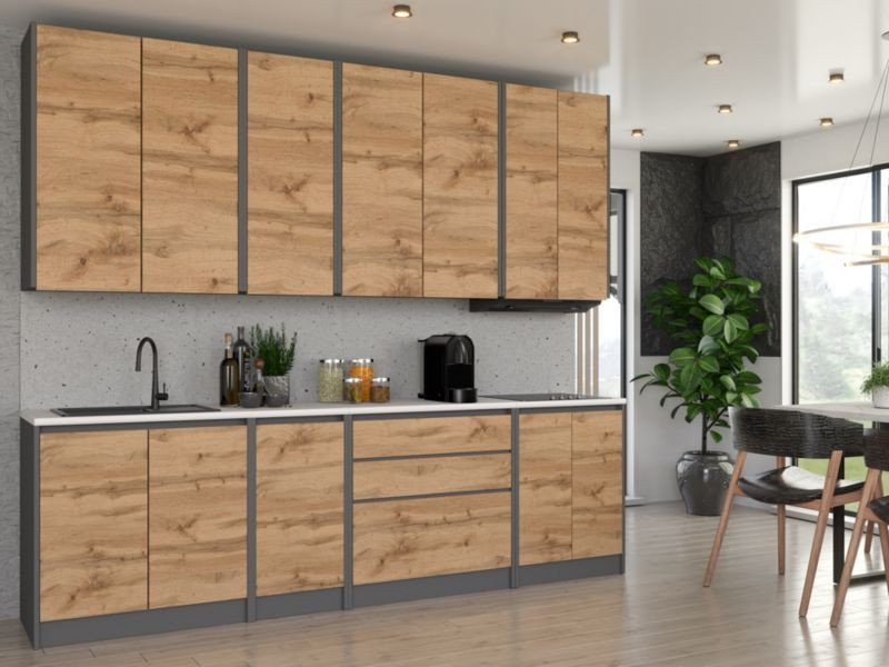 Kuchnia Modułowa Z Blatem Pojemna Bella 2.6m Nowoczesna Szary Wotan Biały