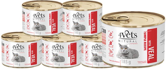 4Vets Natural Mokra karma dla kota z cielęciną zestaw 6 x 185 g