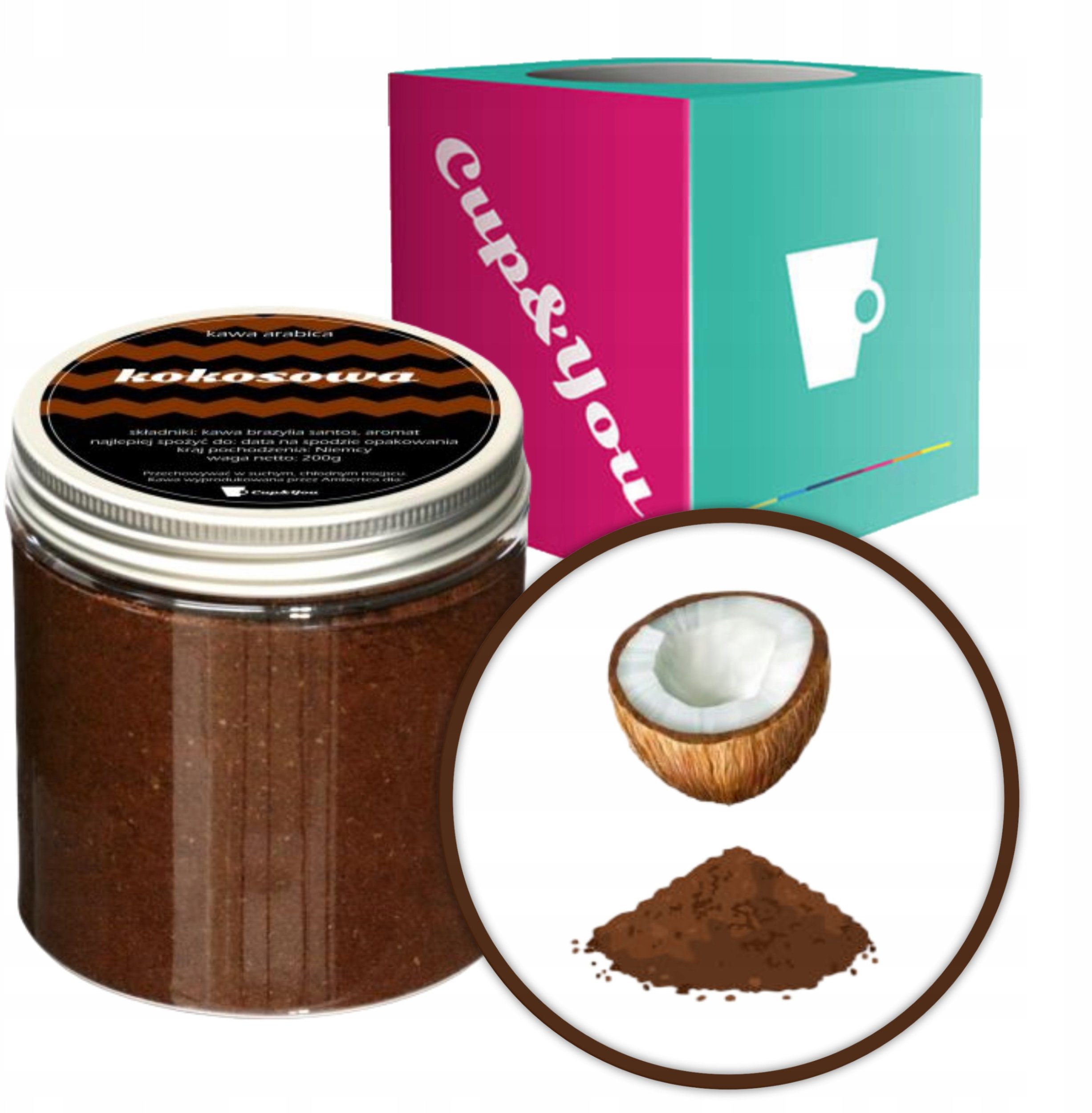 Kawa aromatyzowana o smaku KOKOSOWYM mielona deserowa ARABICA Cup&You 200g na prezent upominek dla kobiety mężczyzny faceta mamy taty żony męża