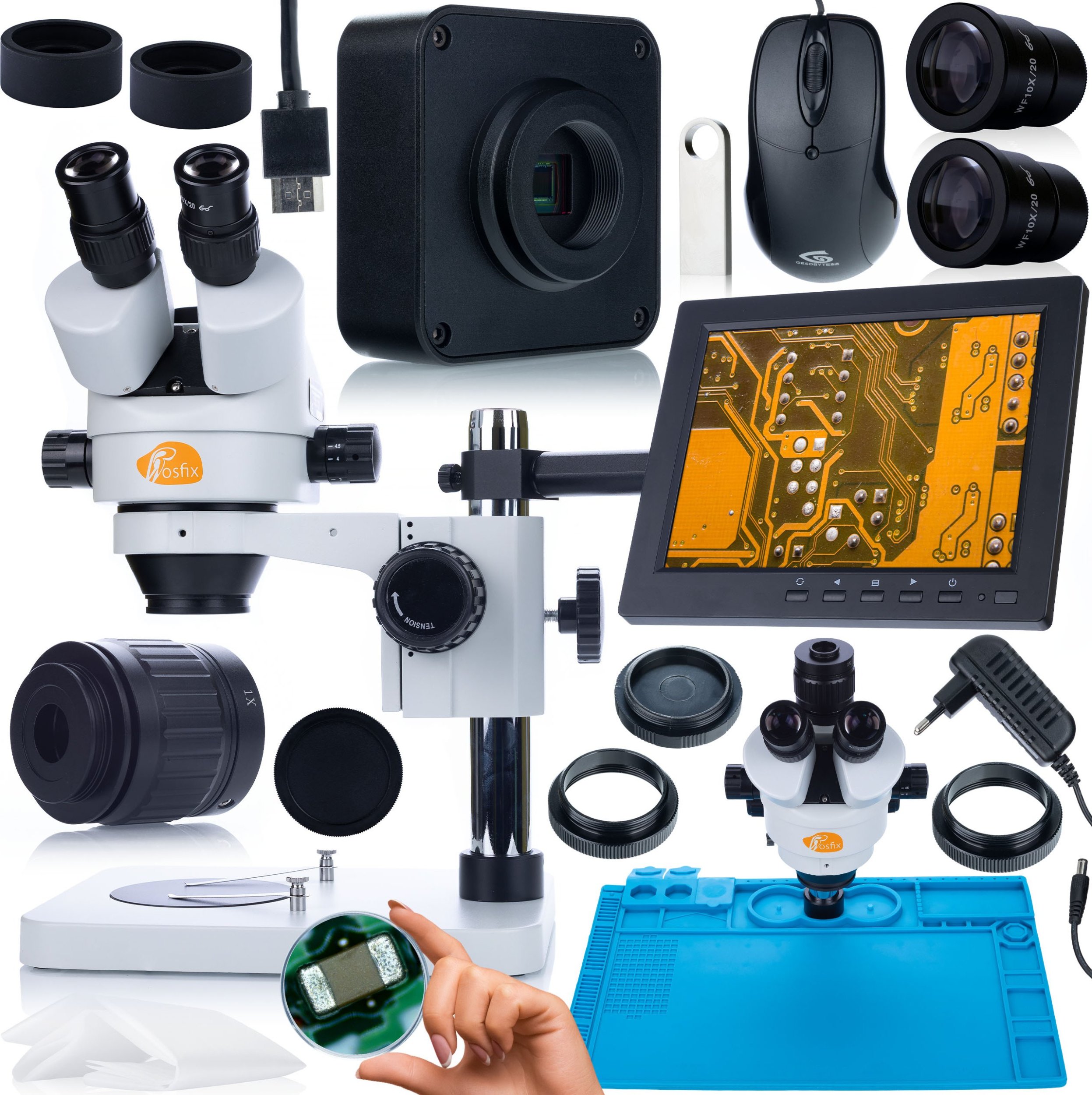 Mikroskop Rosfix ZESTAW MIKROSKOP OPTYCZNY MERCURY KAMERA 16MP HDMI MATA UCHWYT WYŚWIETLACZ