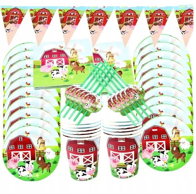 Zestaw Naczyń Jednorazowych Happy Birthday Urodziny Farma 90 elementów