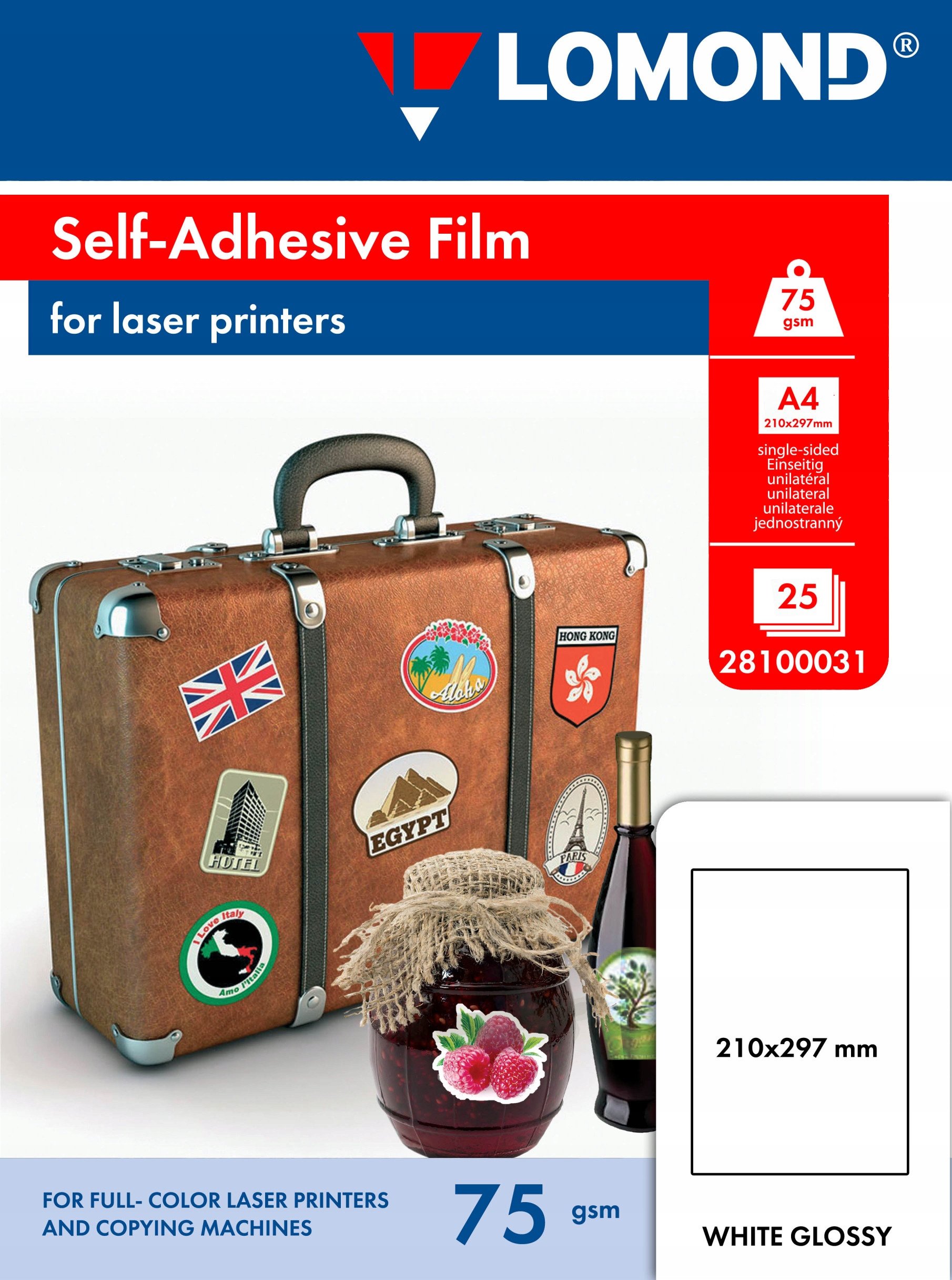 Lomond PET Laserjet Film Self Adhesive White Glossy A4, 25 sheets