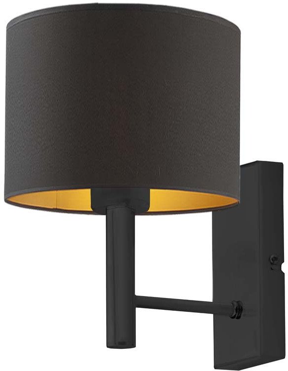 Czarny kinkiet do salonu z materiałowym abażurem ze złotym wnętrzem TEGU GOLD lampa ścienna LED