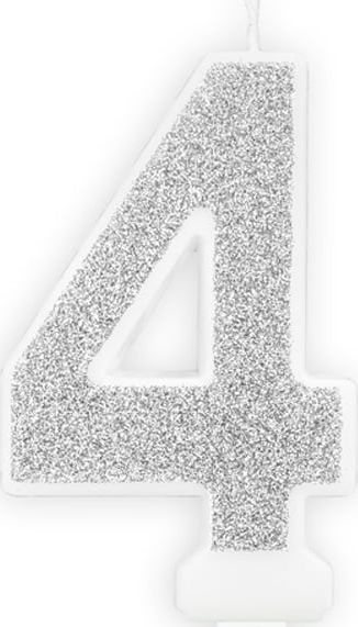 Party Deco Świeczka cyferka z brokatem - 4 - 1 szt. uniwersalny