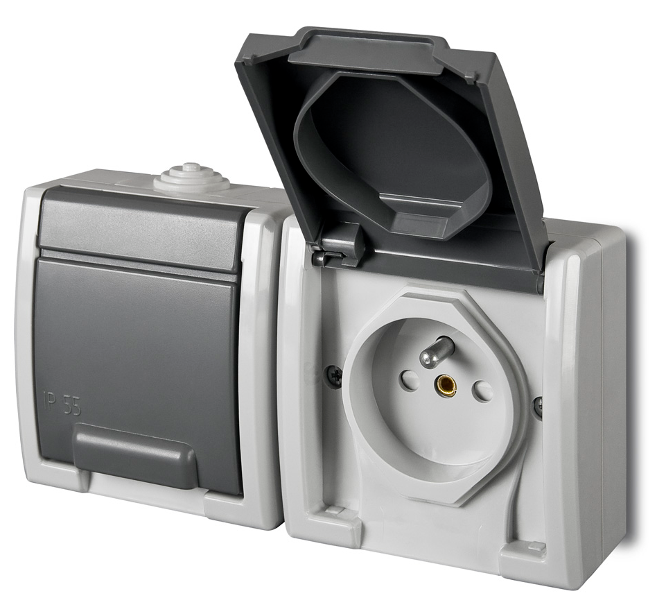 Elektro-Plast Gniazdo podwójne GNT-2x2P+Z z uziemieniem Aquant szare (1242-10)