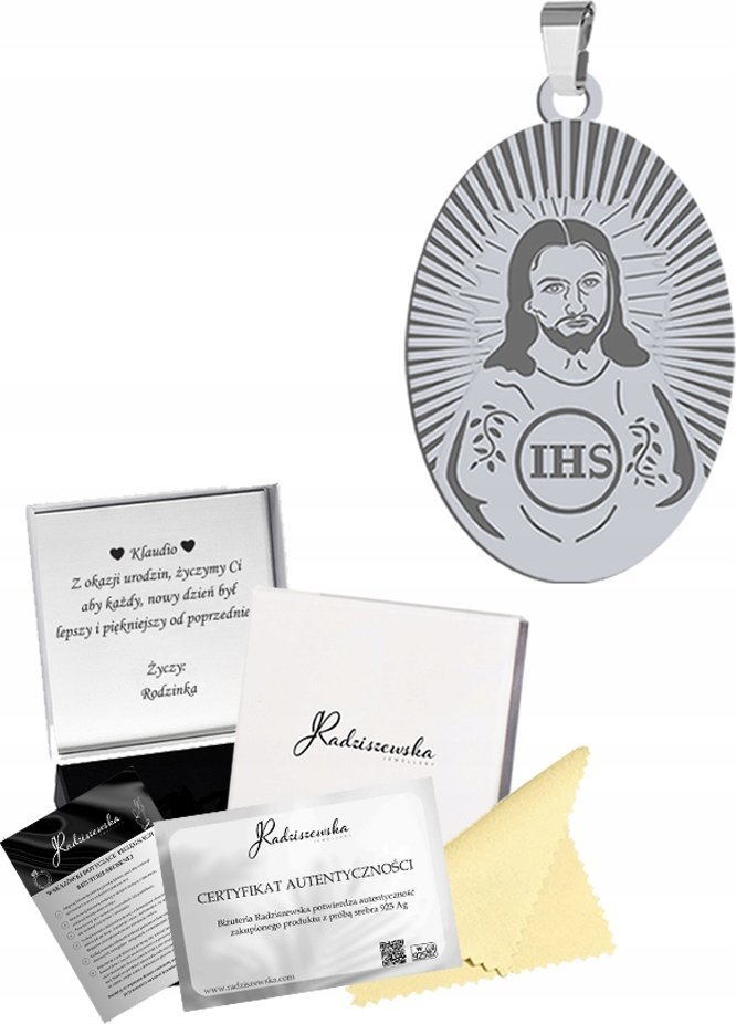 Radziszewska Jewellery Medalik Srebrny Pan Jezus Zawieszka SREBRO 925 Prezent KOMUNIA GRAWER