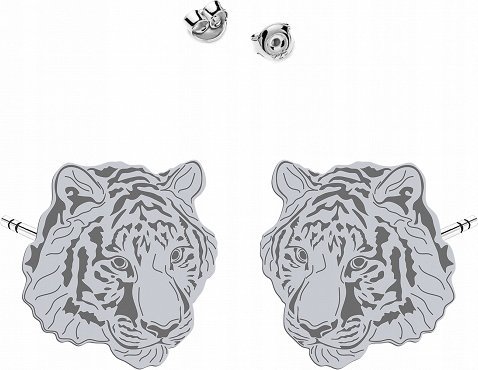 Radziszewska Jewellery Kolczyki Srebrne z Tygrysem Wkrętki 925 Dedykacja Prezent Biżuteria