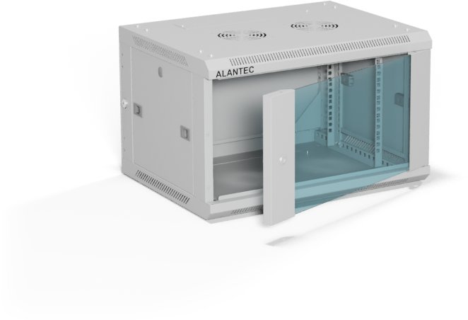 Szafa Alantec Szafa wisząca 19" 6U 600x450, drzwi szklane jednoskrzydłowe, tył osłona pełna demontowalna, osłony boczne pełne demontowalne zamykane na