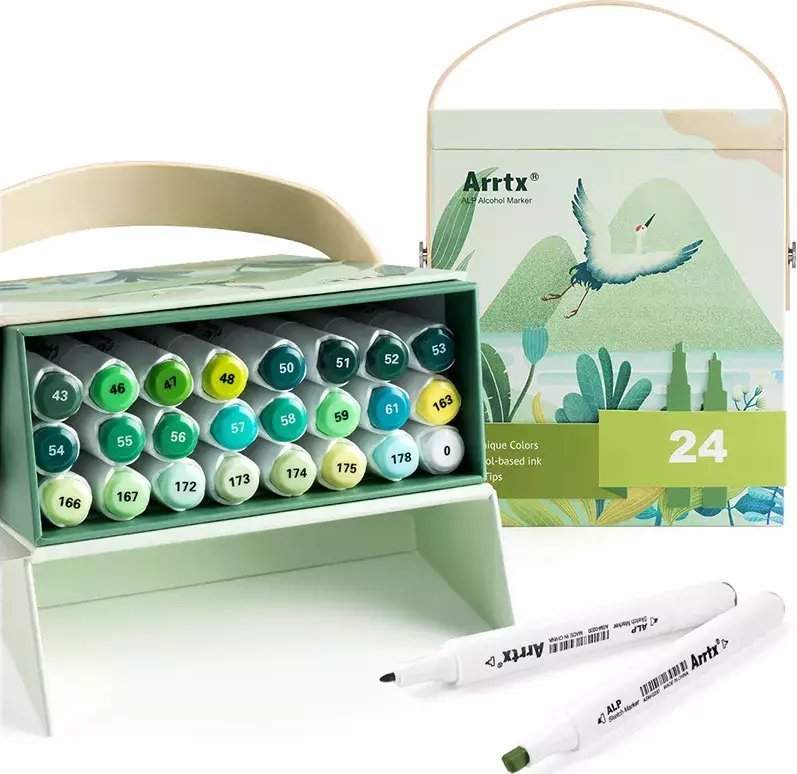 ARRTX Dvipusiai markeriai - flomasteriai ARRTX Alp, 24 spalvų, žalio atspalvių