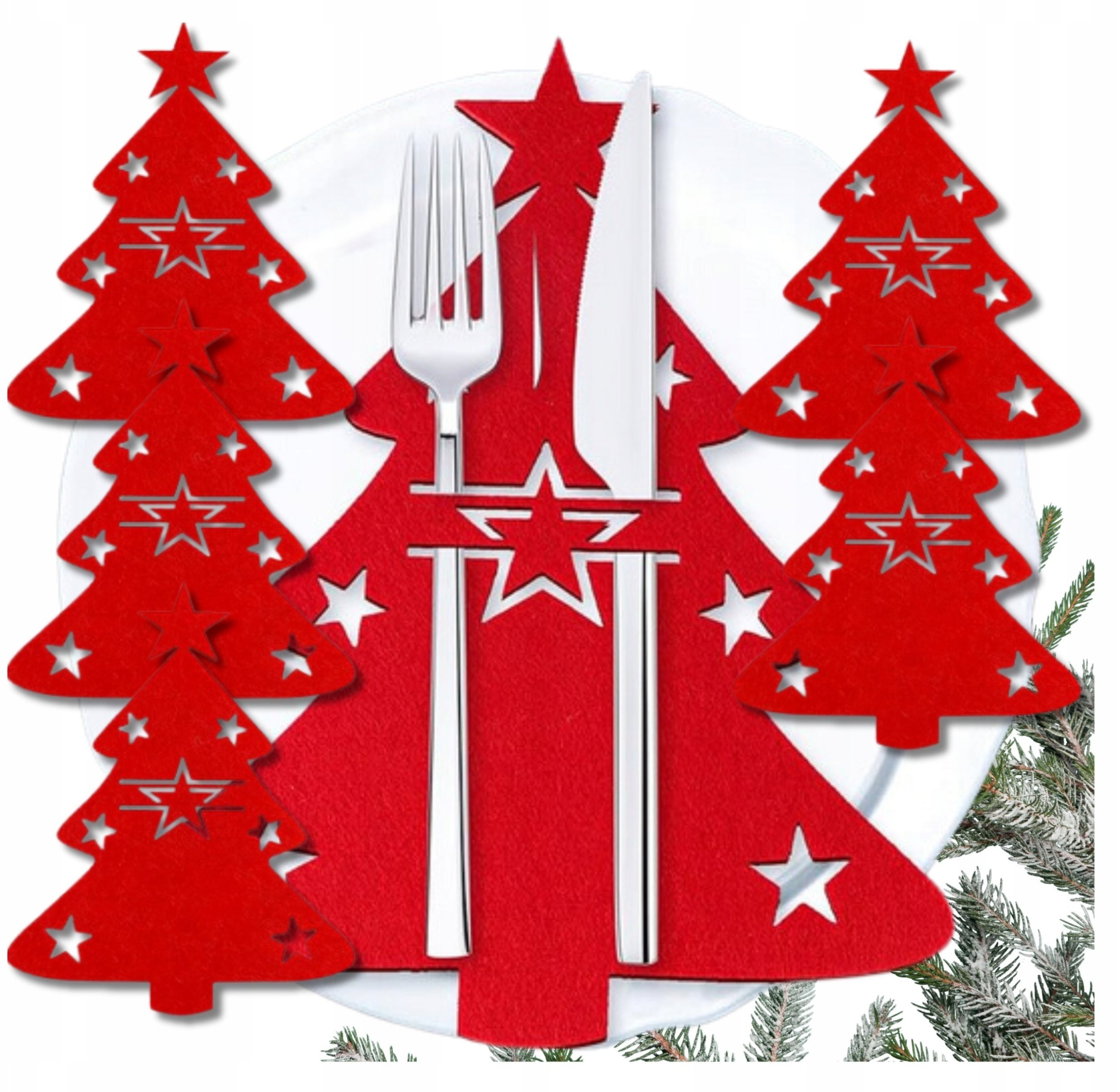 Pokrowiec etui na sztućce świąteczny 6 szt.