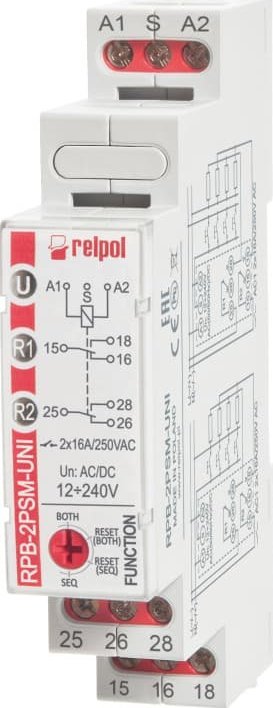 Relpol Przekaźnik bistabilny sekwencyjny z pamięcią 2P 16A 12...240 V AC/DC RPB-2PSM-UNI 864392