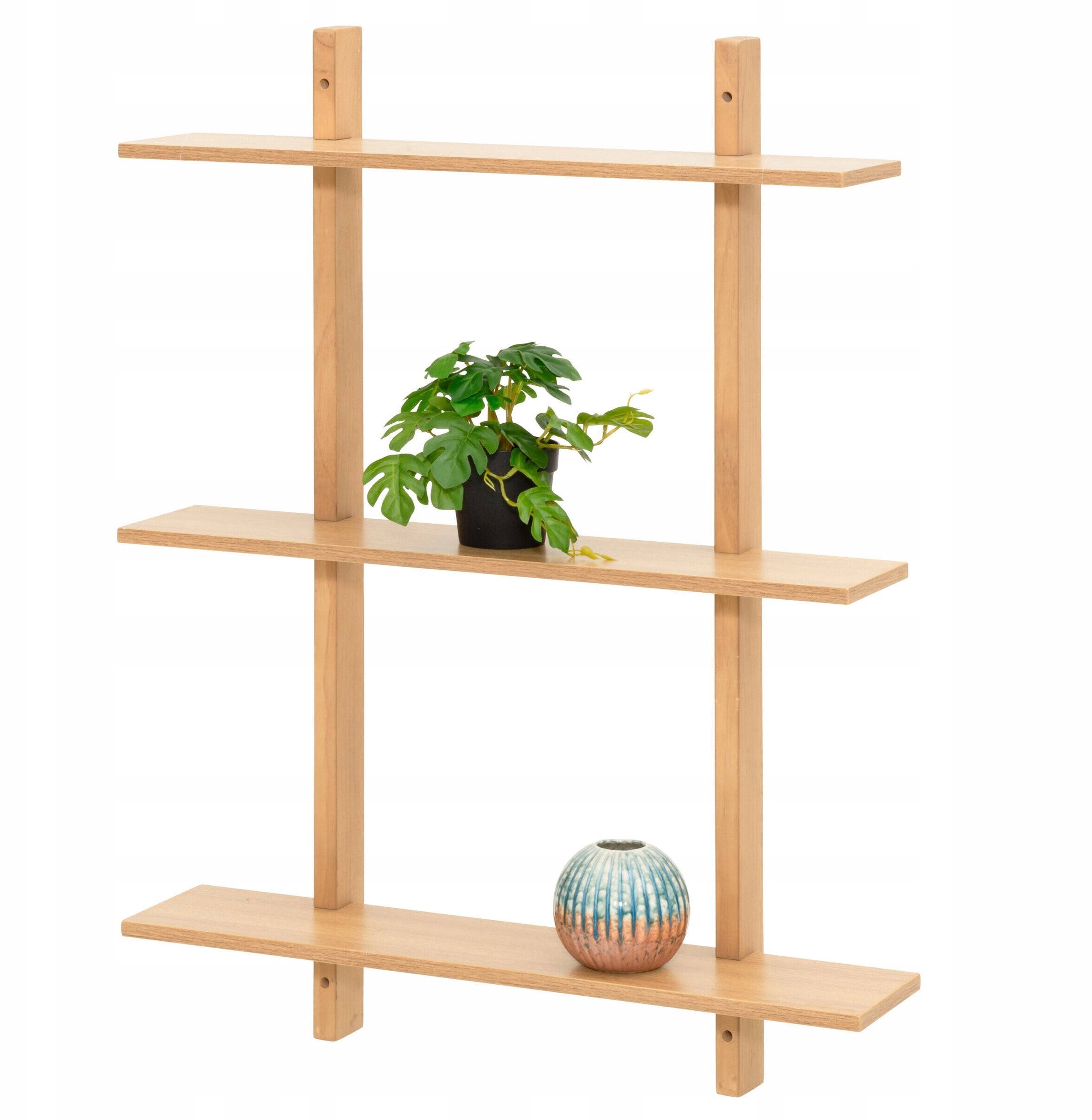 Regał sosnowy z trzema półkami, 80 x 60 x 15 cm