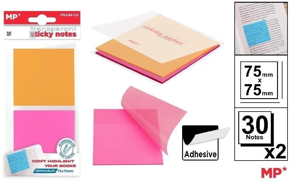 Karteczki samoprzylepne przezrocz 75x75mm 2x30szt