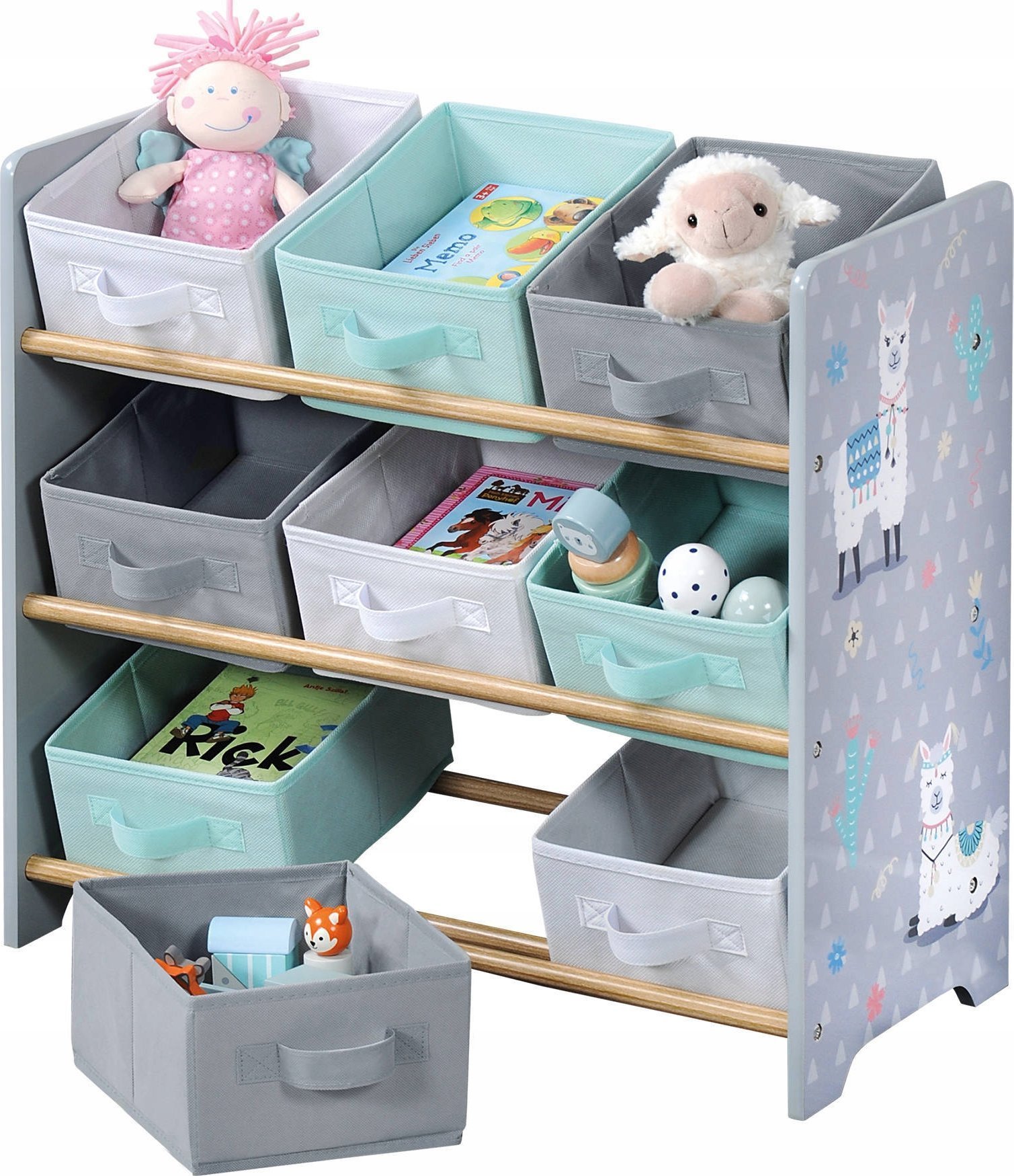 Kesper Organizer na zabawki z pojemnikami tekstylnymi, szary w lamy, KESPER