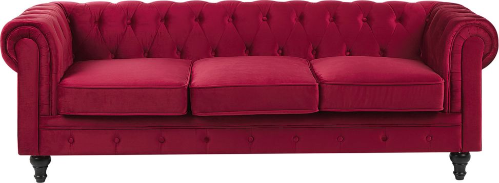 Beliani Sofa 3-osobowa welurowa czerwona CHESTERFIELD