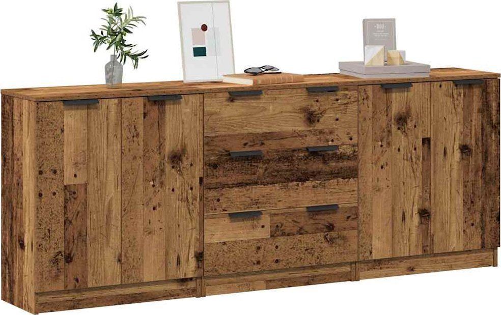 vidaXL vidaXL Komody 3 szt., stare drewno 60x30x70 cm materiał drewnopochodny