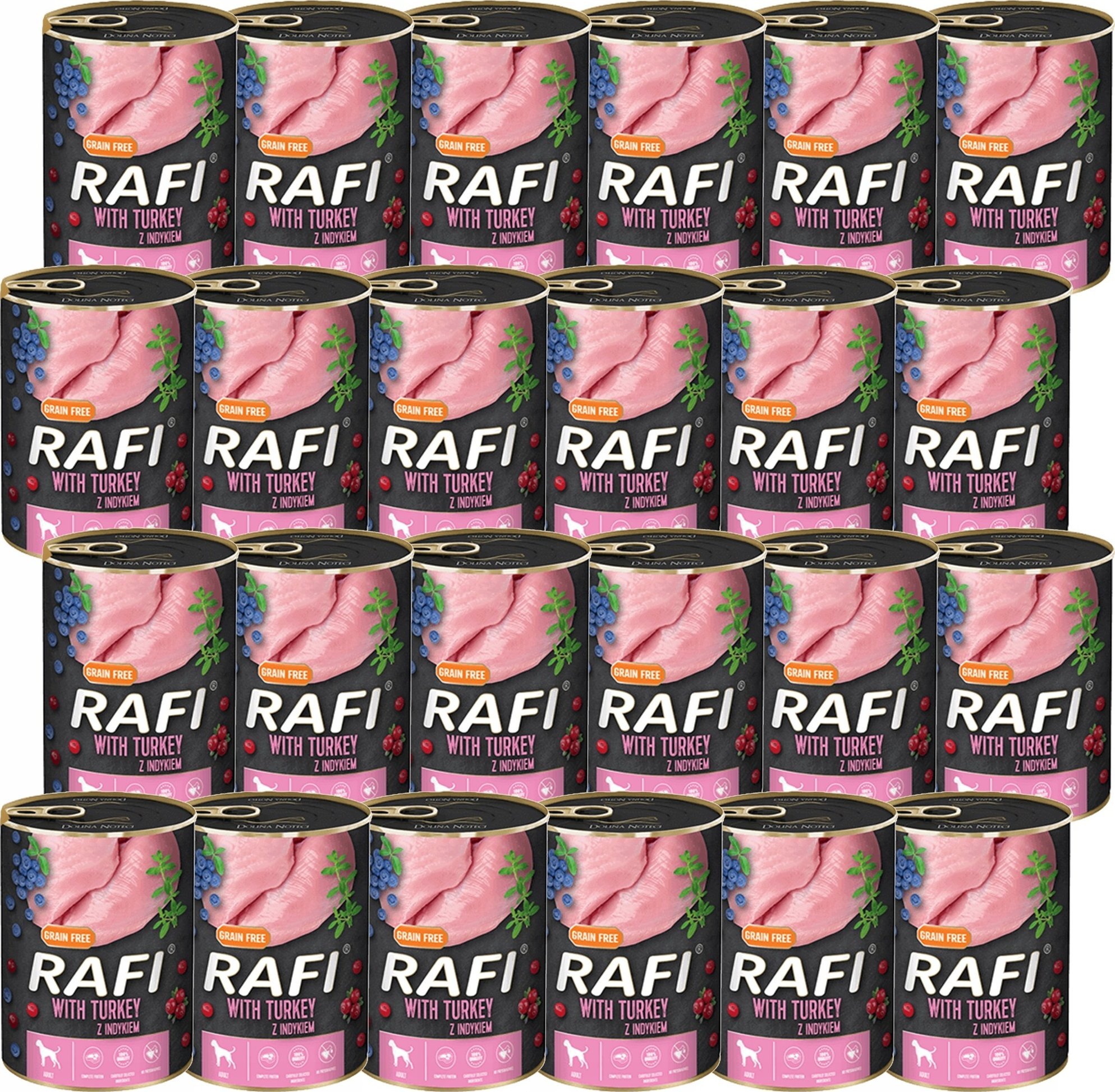 Rafi Rafi Mokra karma dla psów z indykiem w puszce 400 g x 24 sztuki